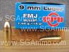 50 Round Box  - 9mm Luger FMJ 115 Grain Brass Case Prvi Partizan Ammo - PPH9F1